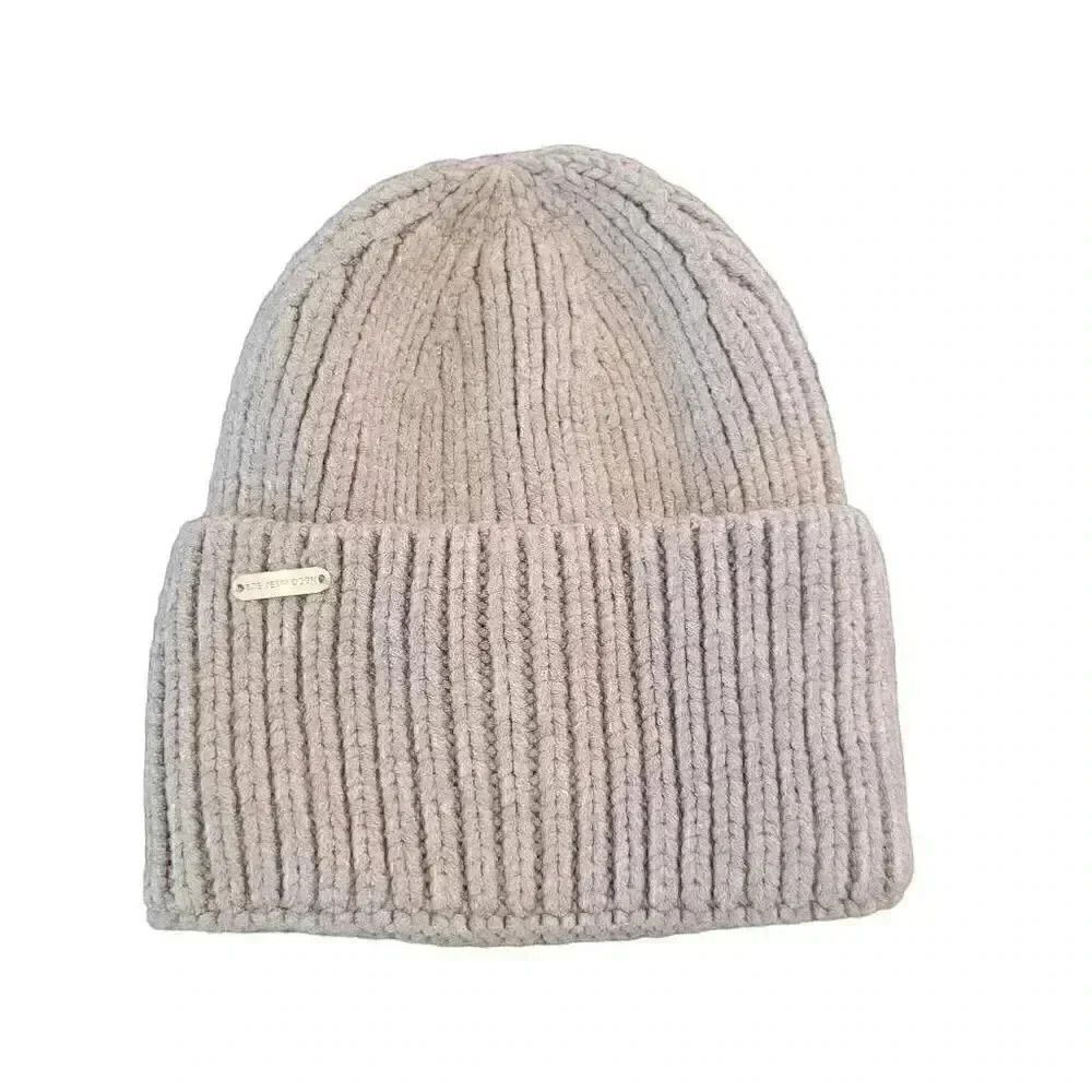 Steve Madden Unisex Adult Light Gray Rayon/Poly/Nylon Knit Wide Cuffed Ribbed Be